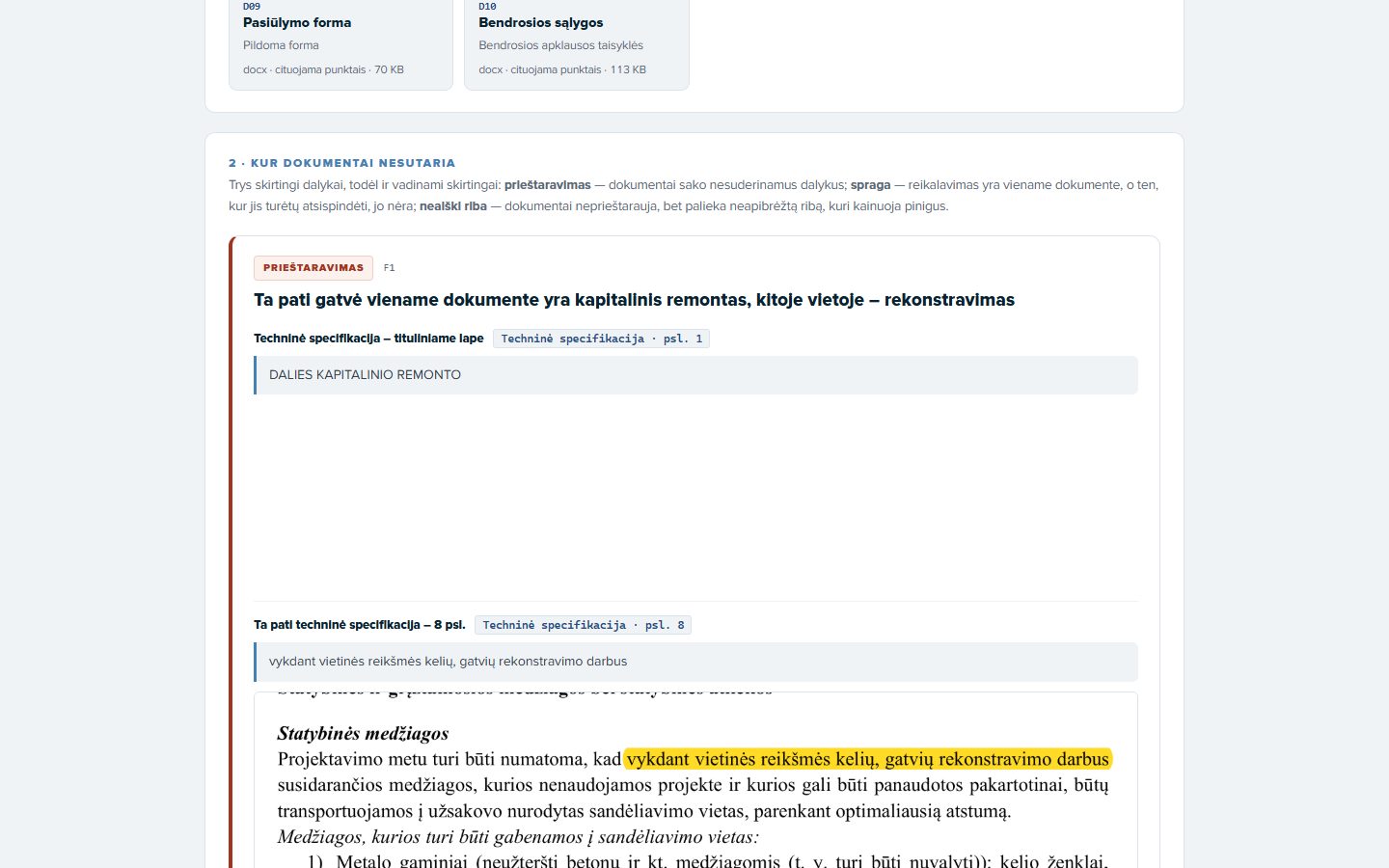 A contradiction between tender documents